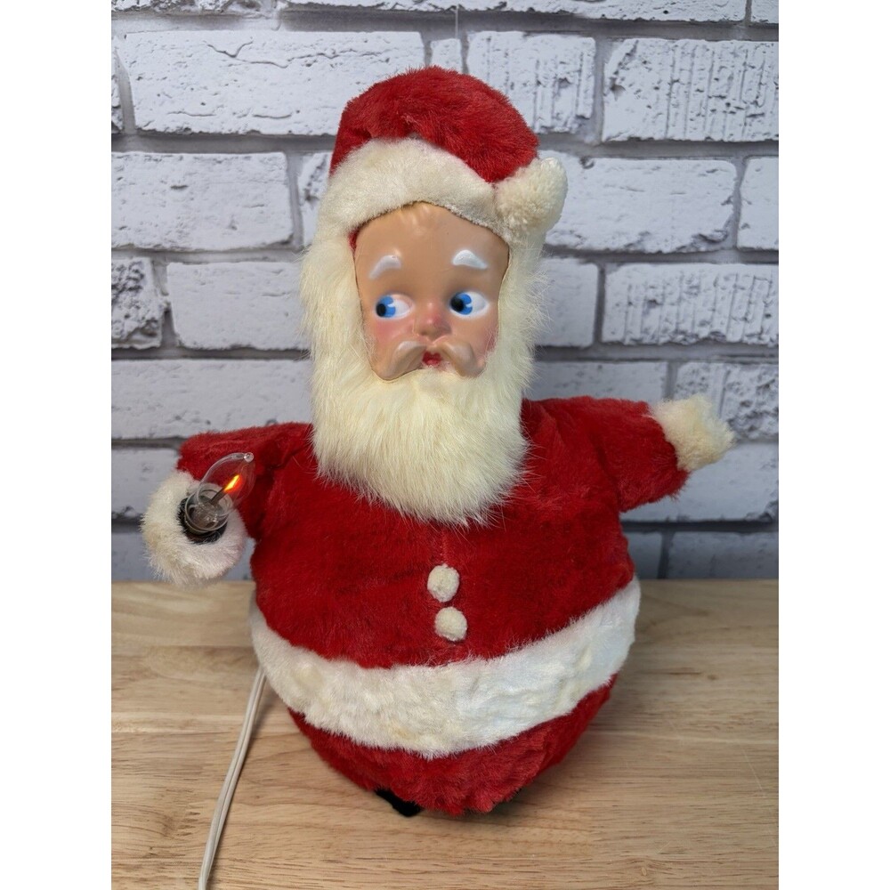 Vintage Rubber Face Santa With Light Plush 12”  1940s Excellent Condition Rare